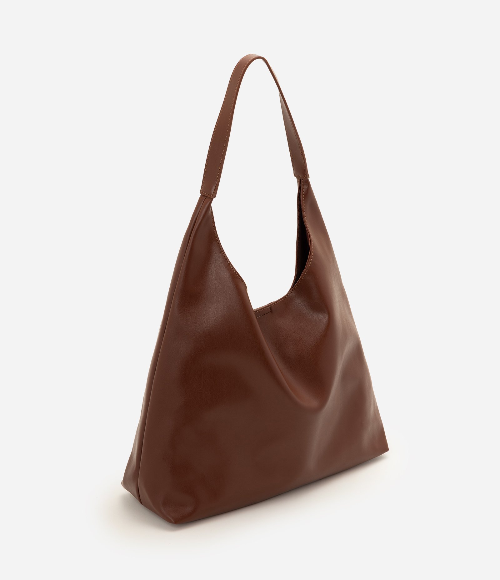 Bolsa Hobo Grande em PU com Alça Longa Marrom Claro 1