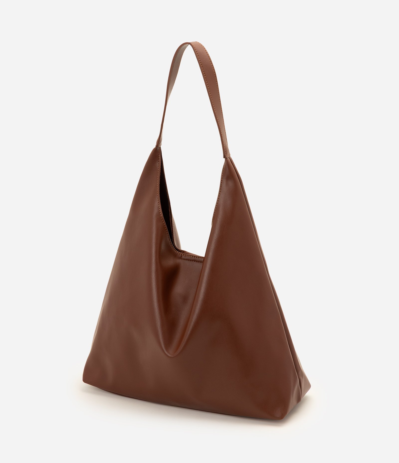 Bolsa Hobo Grande em PU com Alça Longa Marrom Claro 4