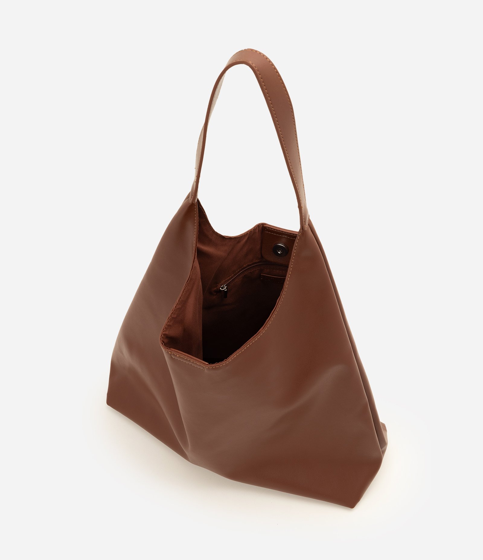 Bolsa Hobo Grande em PU com Alça Longa Marrom Claro 5