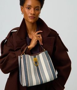 Bolsa Pequena com Estampa Listrada e Alça Longa Removível