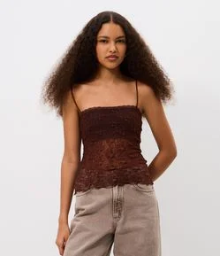 Blusa de Alcinha Dupla em Renda Texturizada