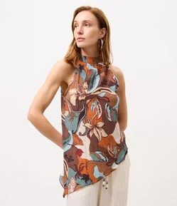Blusa Halter em Viscose com Barra Assimétrica