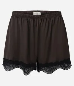 Short de Pijama em Cetim com Renda na Barra