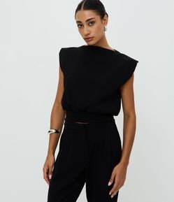 Blusa Curta Alfaiatada com Recorte Traseiro