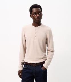 Camiseta Henley com Manga Longa e Texturização