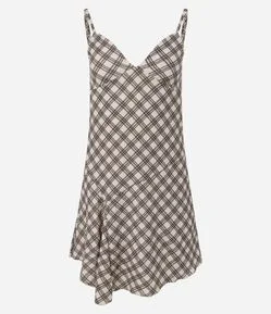Vestido Curto de Alcinha em Xadrez com Saia Assimétrica