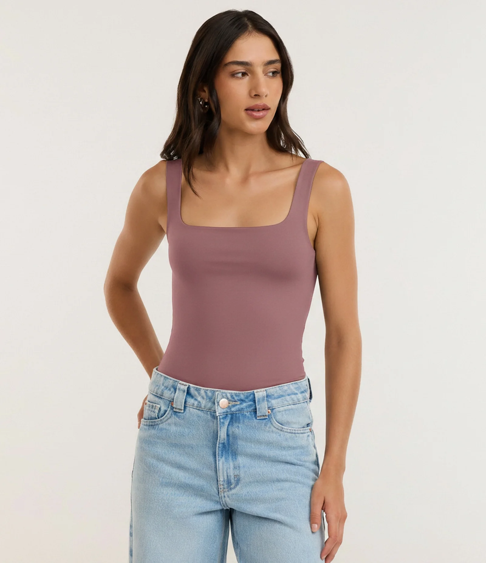 Bdy Rosa Body em Poliamida com Decote Quadrado Rosa