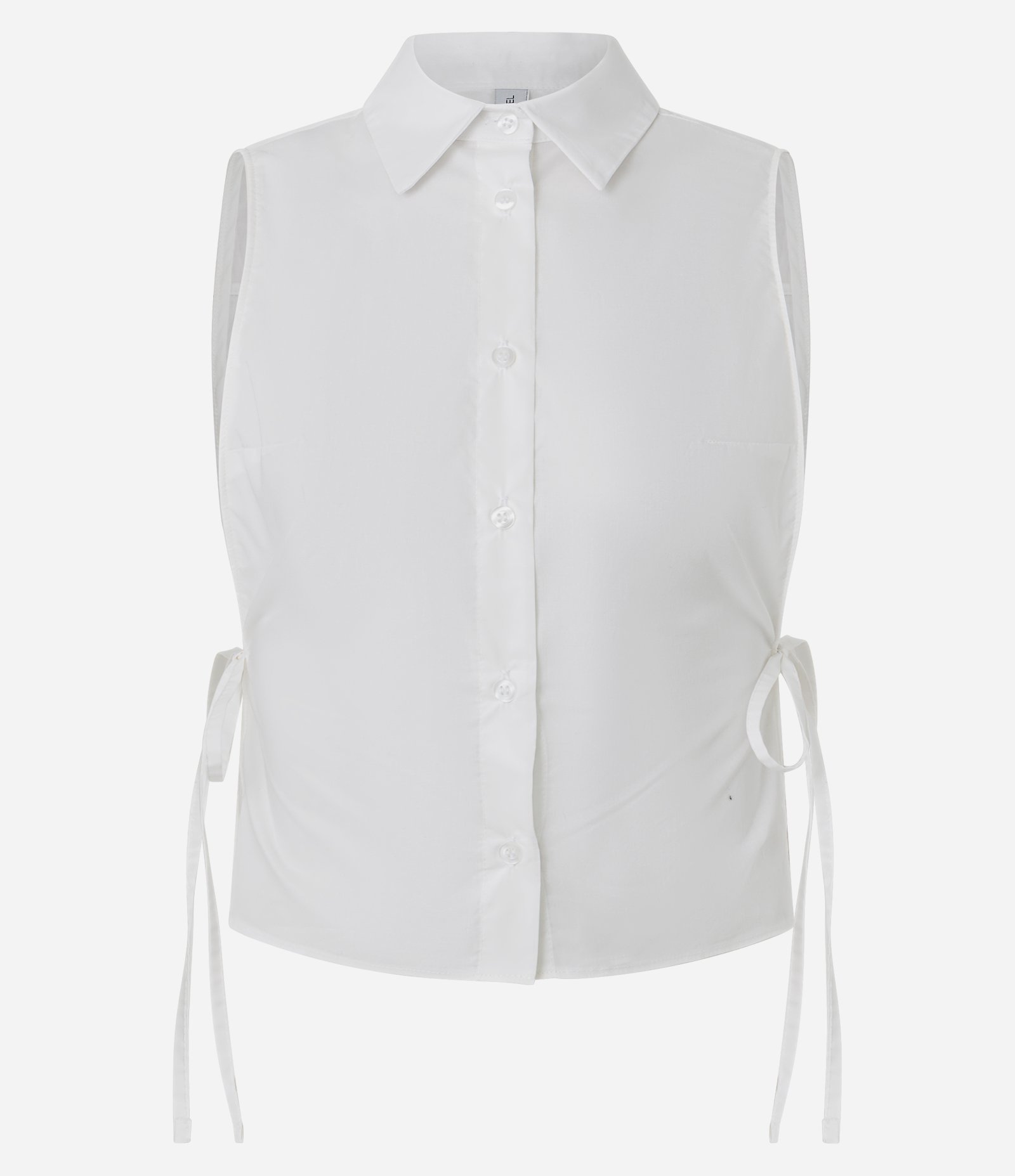 Blusa Avental em Tricoline com Gola Polo e Amarração Lateral Branco 5