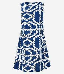 Vestido Curto em Viscolinho com Estampa de Correntes