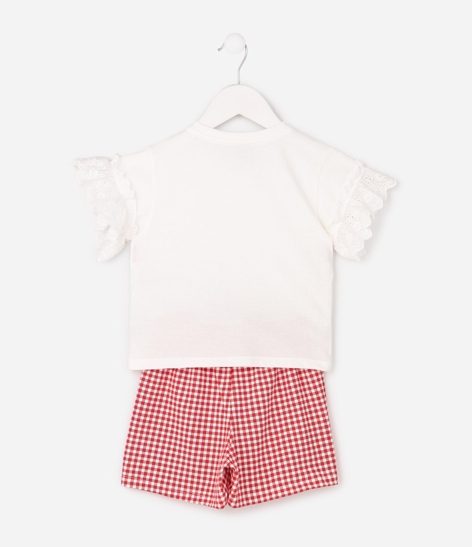 Conjunto Infantil em Algodão com Blusa Bordada e Short Saia Vichy - Tam 1 a 6 Anos Multicores 3