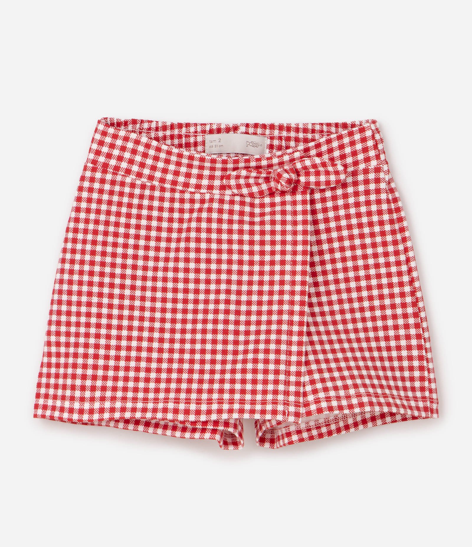 Conjunto Infantil em Algodão com Blusa Bordada e Short Saia Vichy - Tam 1 a 6 Anos Multicores 4