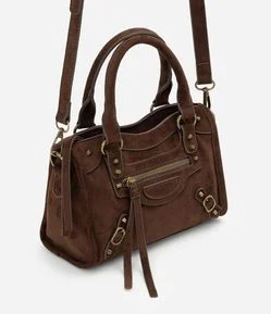 Bolsa Satchel Pequena em PU com Alça Longa Removível