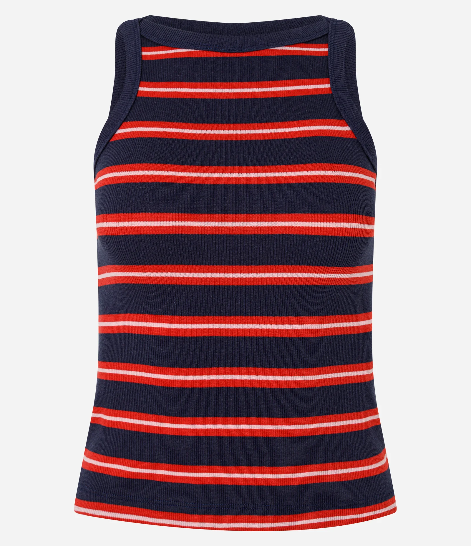 Blusa Listrada em Algodão com Viés Constrastante Azul Marinho 2