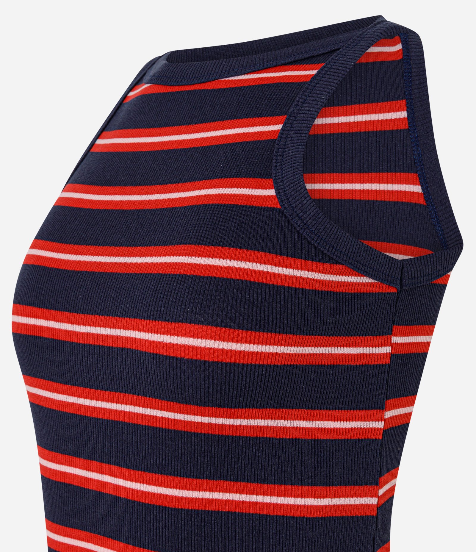 Blusa Listrada em Algodão com Viés Constrastante Azul Marinho 3