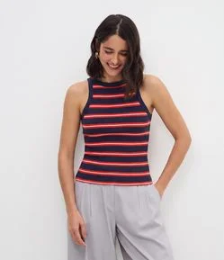 Blusa Listrada em Algodão com Viés Constrastante