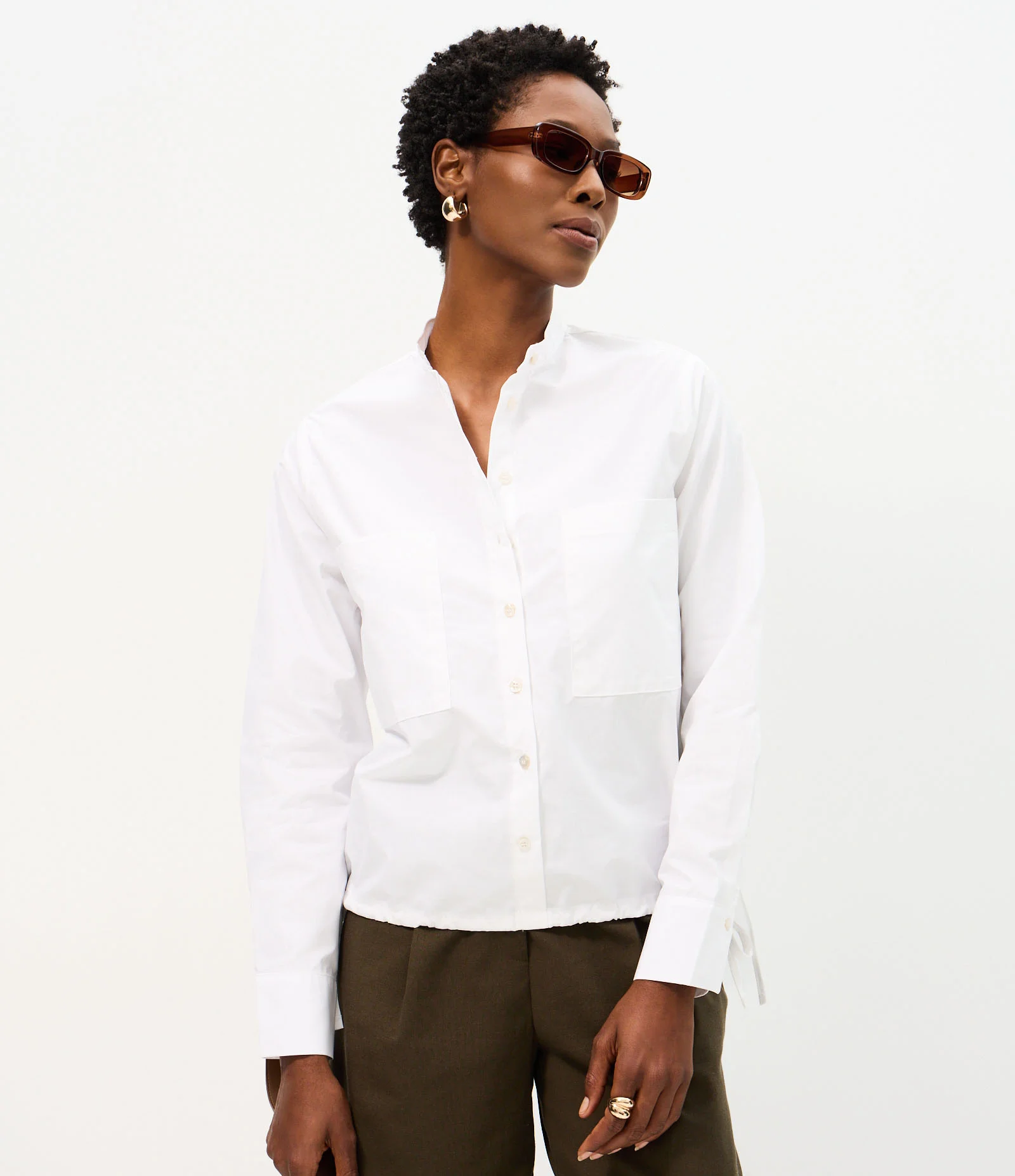 Camisa em Tricoline com Bolsos Frontais e Regulador Branco 1