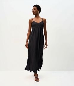 Vestido Midi Evasê em Viscose com Decote Coração