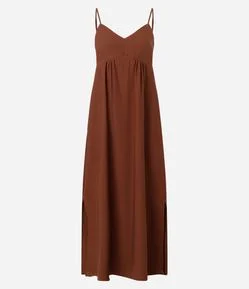 Vestido Midi Evasê em Viscose com Decote Coração