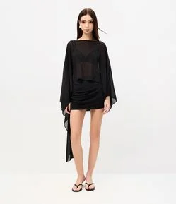 Saia Curta em Chiffon com Franzidos e Faixa Lateral