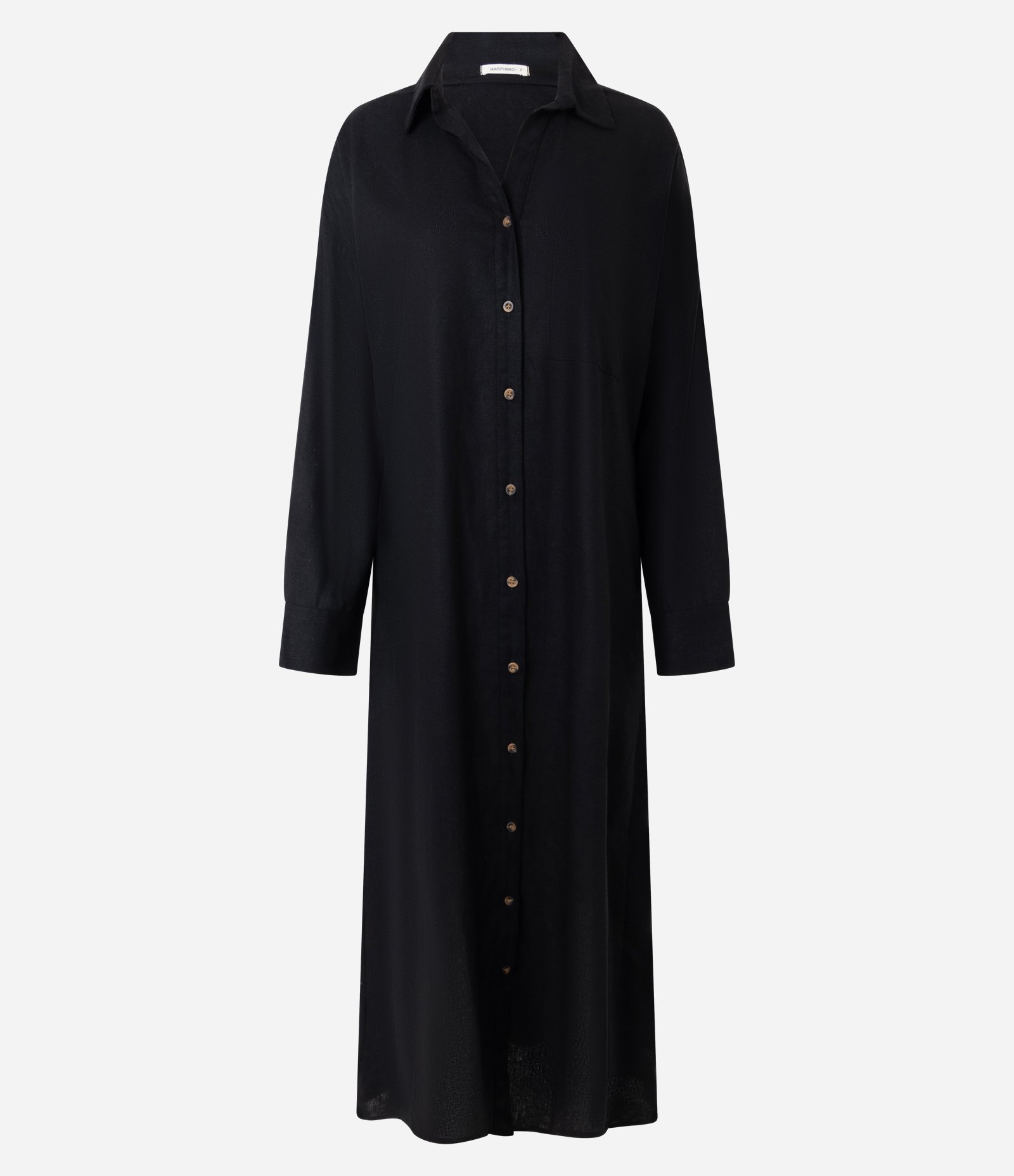 Vestido Chemise em Viscolinho com Mangas Longas Preto 1