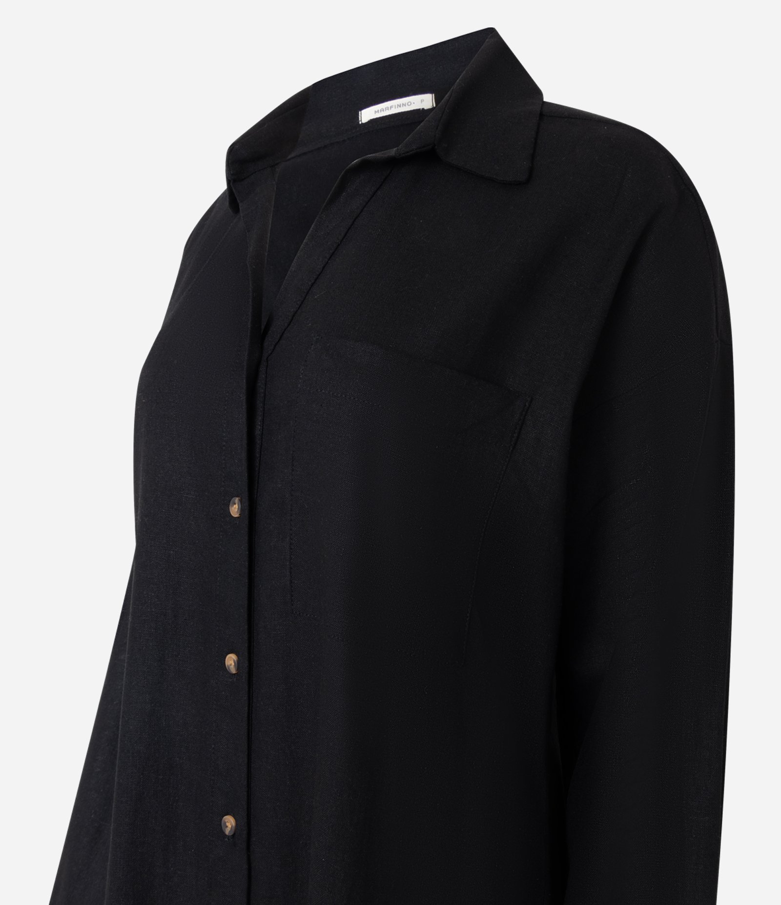 Vestido Chemise em Viscolinho com Mangas Longas Preto 2