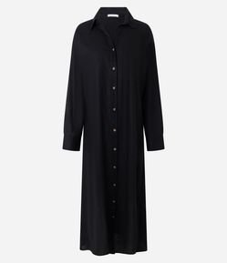 Vestido Chemise em Viscolinho com Mangas Longas