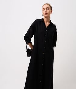 Vestido Chemise em Viscolinho com Mangas Longas