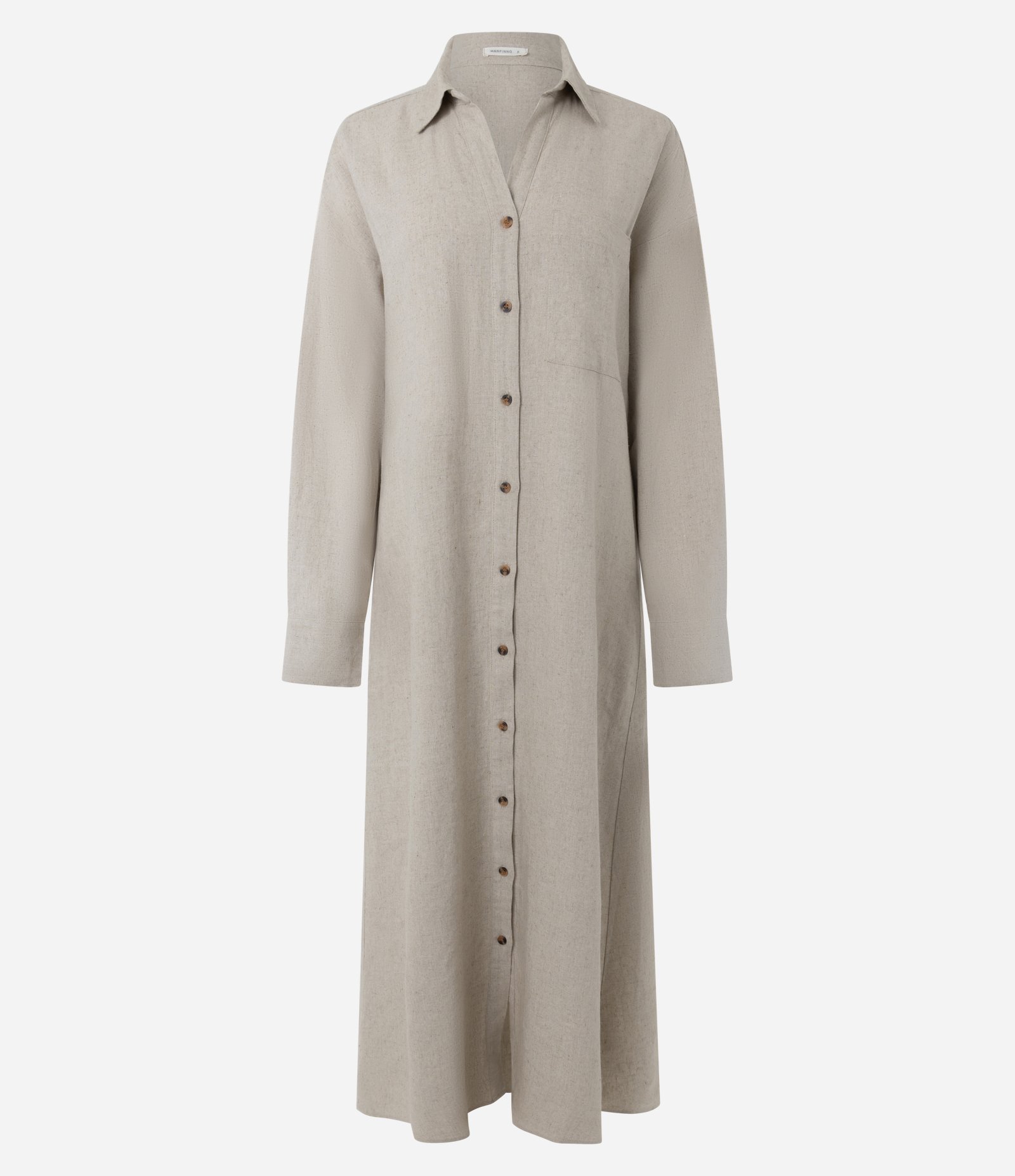 Vestido Chemise em Viscolinho com Mangas Longas Bege 1