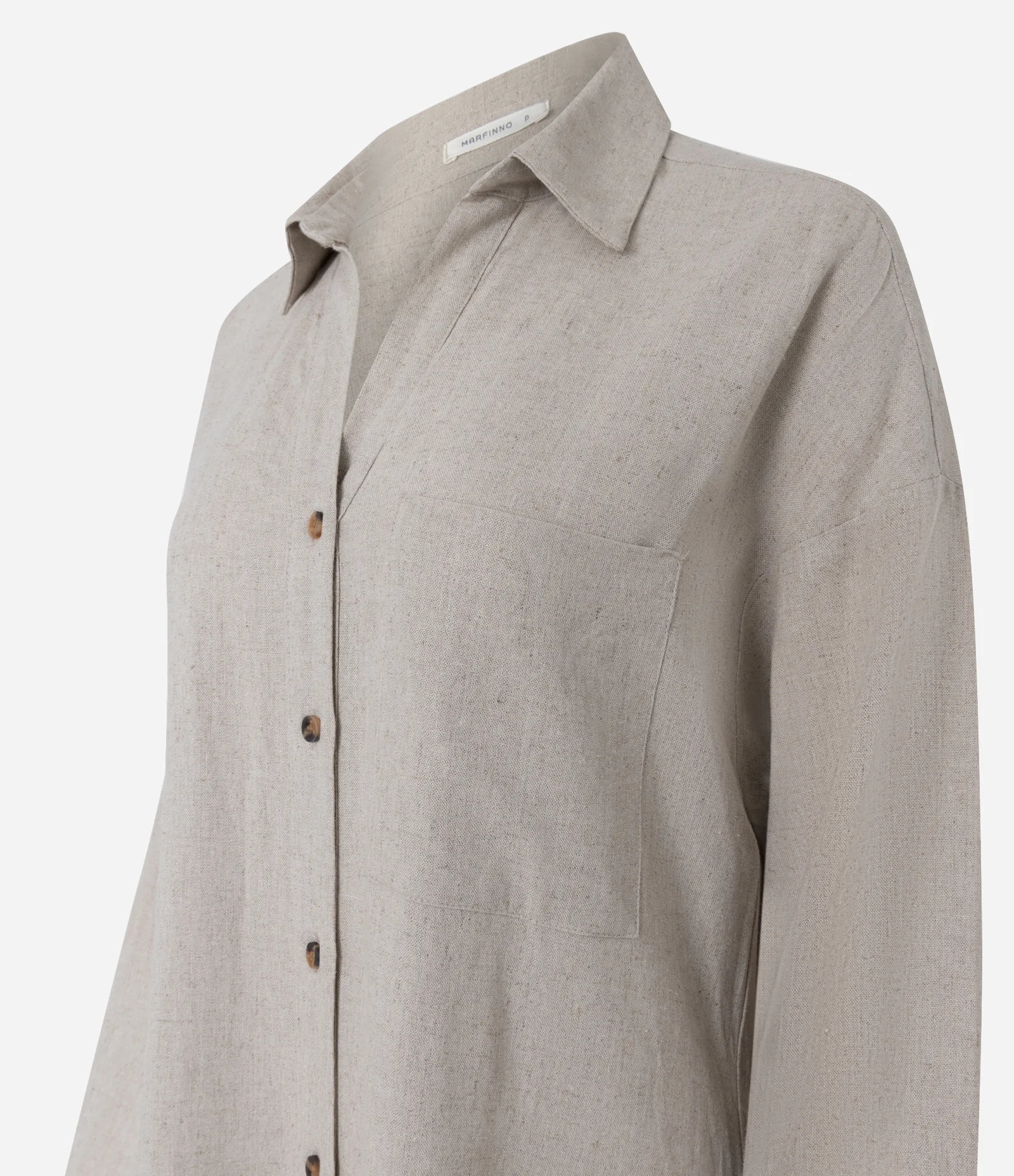 Vestido Chemise em Viscolinho com Mangas Longas Bege 2
