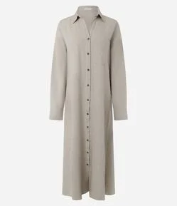 Vestido Chemise em Viscolinho com Mangas Longas