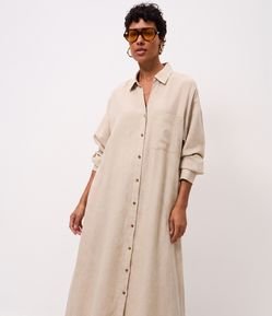Vestido Chemise em Viscolinho com Mangas Longas