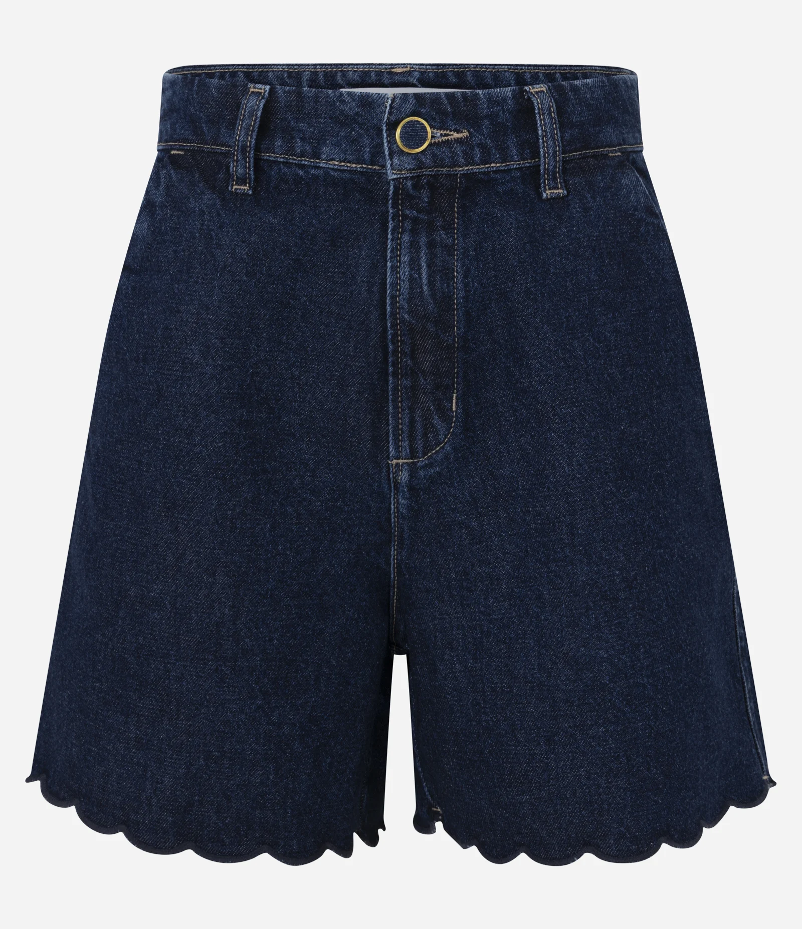 Short Evasê em Jeans com Barra Ondulada Azul Escuro 1