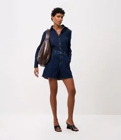 Short Evasê em Jeans com Barra Ondulada