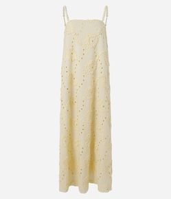 Vestido Midi em Algodão com Bordado e Alças com Esferas