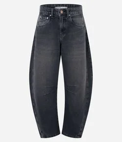 Calça Baggy Balloon em Jeans com Cintura Média e Recorte Lateral