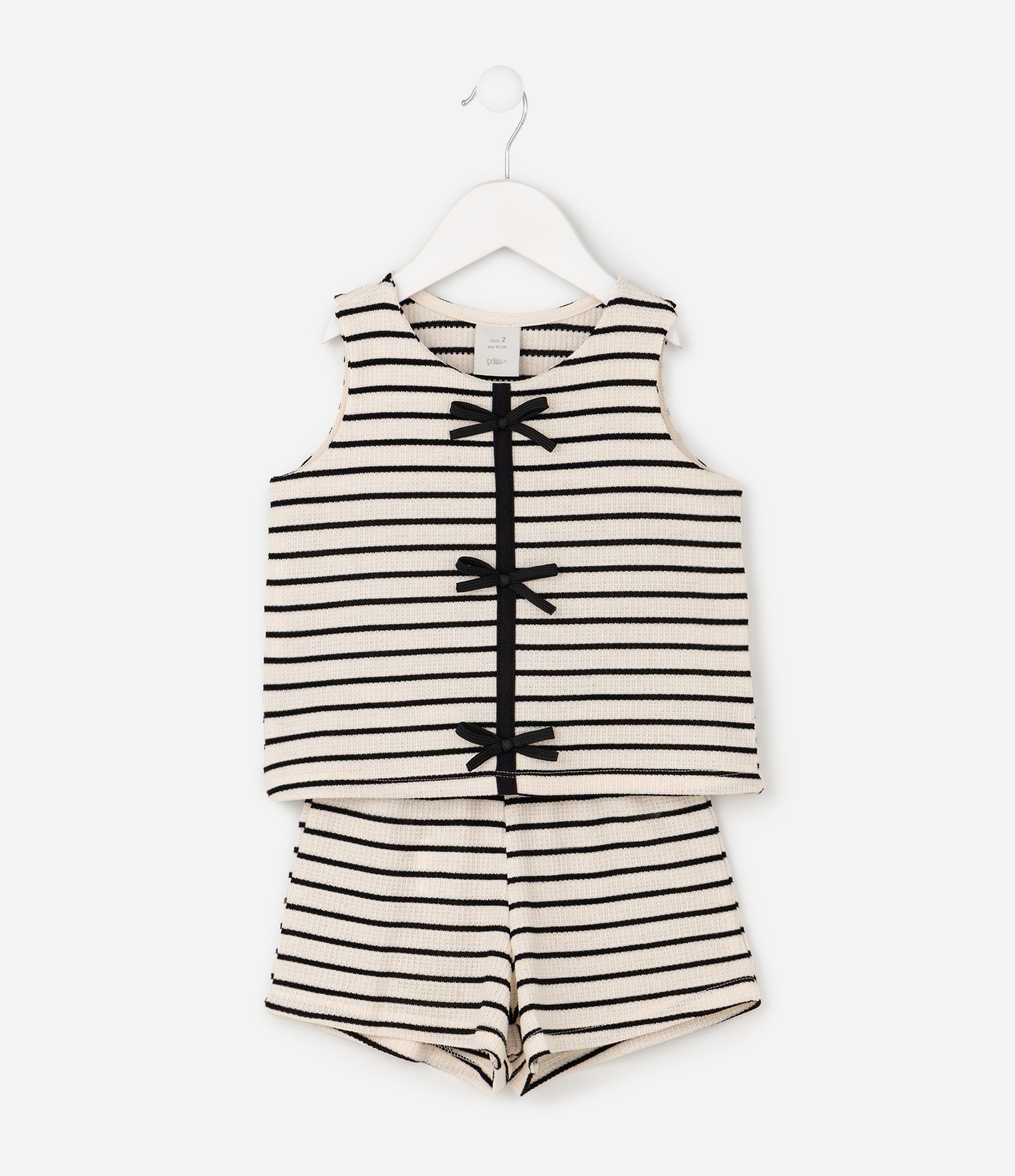 Conjunto Infantil Texturizado em Listras com Lacinhos – Tam 1 a 6 Anos Off White/preto 2