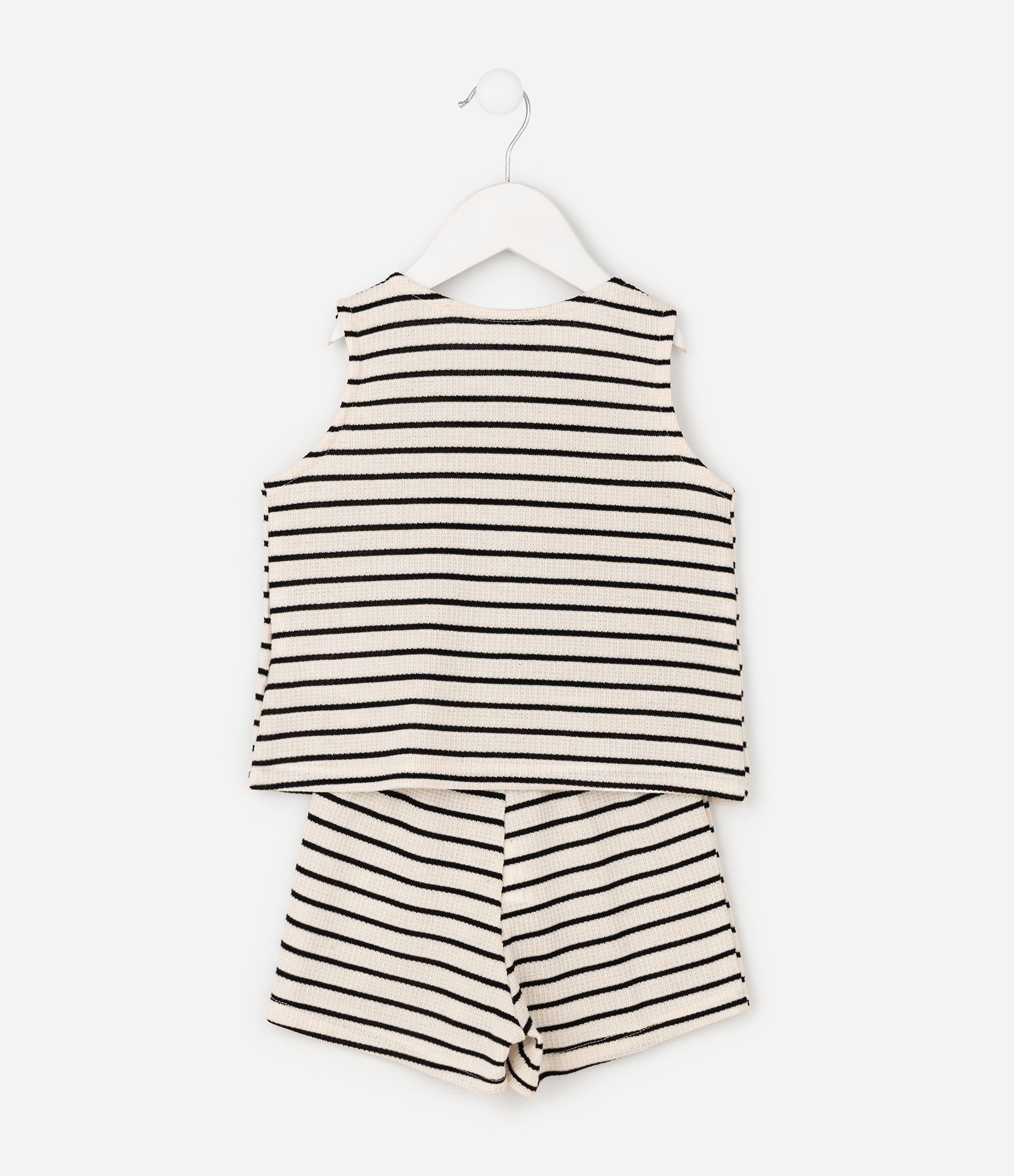 Conjunto Infantil Texturizado em Listras com Lacinhos – Tam 1 a 6 Anos Off White/preto 3