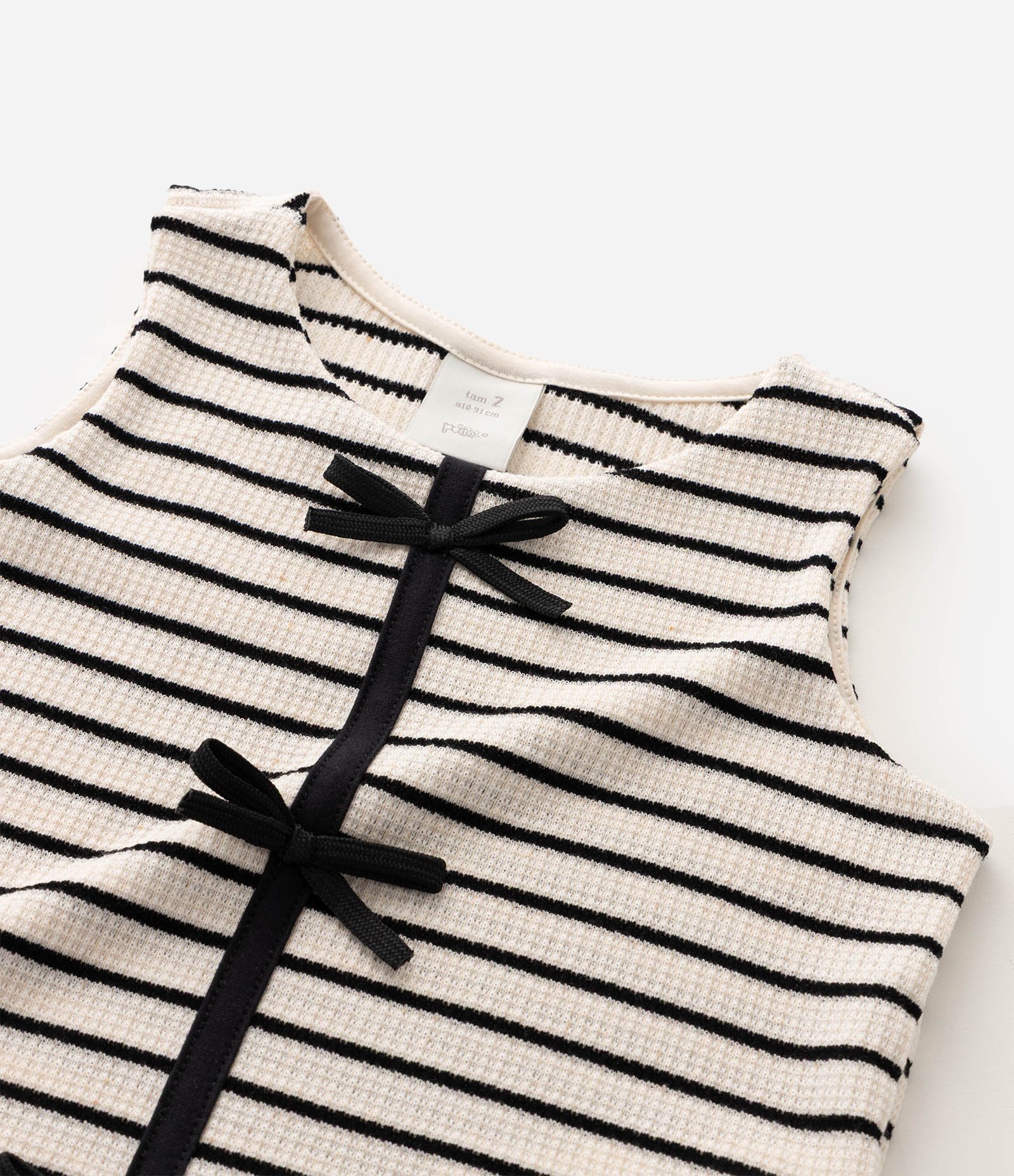 Conjunto Infantil Texturizado em Listras com Lacinhos – Tam 1 a 6 Anos Off White/preto 5