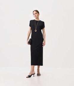 Vestido Midi em Tricô com Manga Morcego