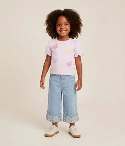 Blusa Relaxed Infantil com Bordado borboleta e Manga Bufante – Tam 1 a 6 Anos