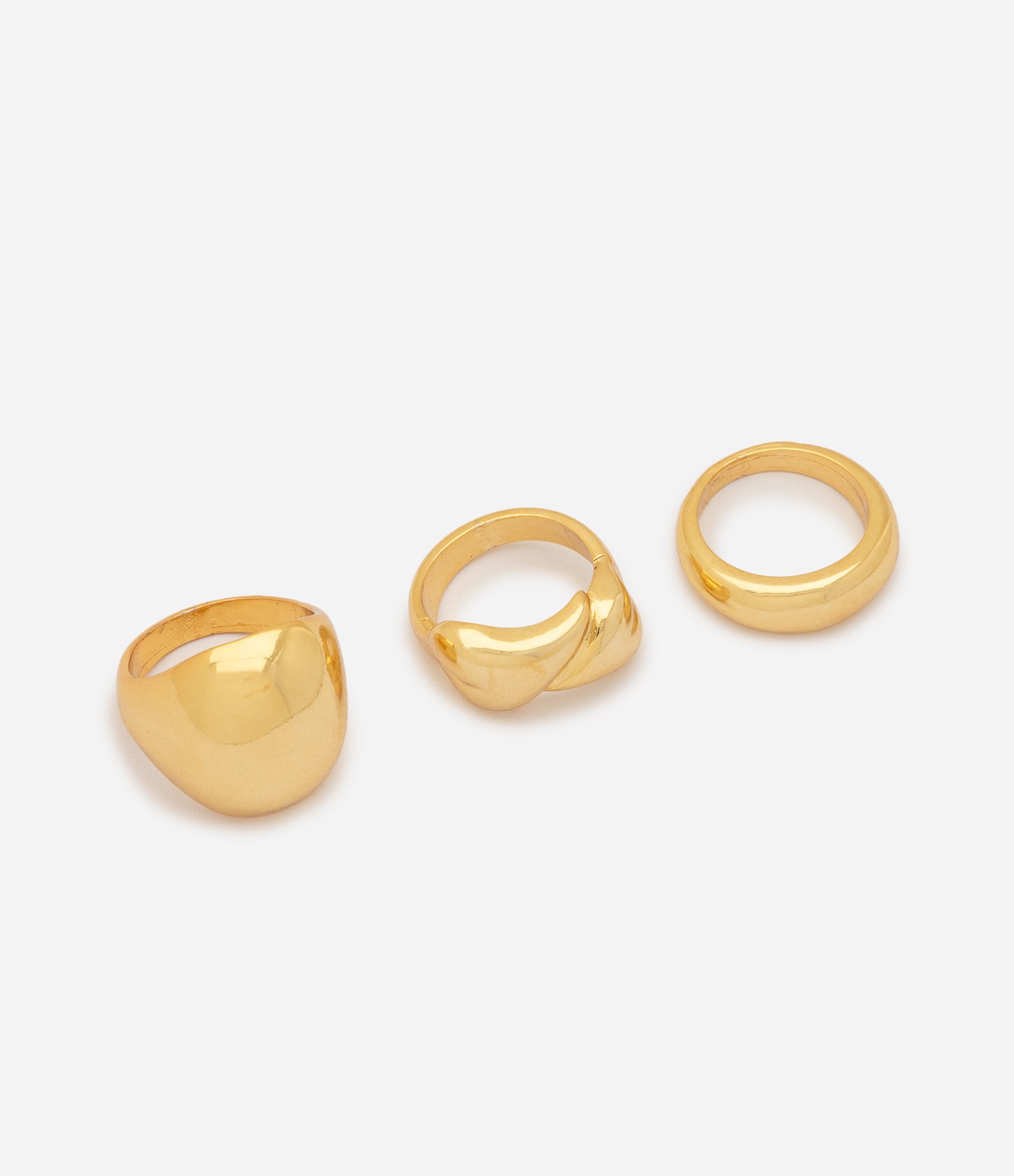 Kit 03 Anéis com Formatos Robustos Variados Dourado 1
