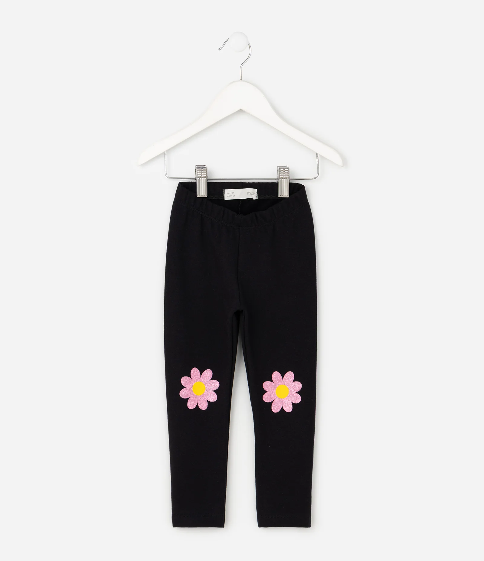 Calça Infantil Legging com Aplicação de Flor nos Joelhos – Tam 1 a 6 Anos Preto 2