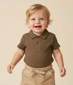 Body Infantil com Gola Polo Waffle – Tam 0 a 18 Meses