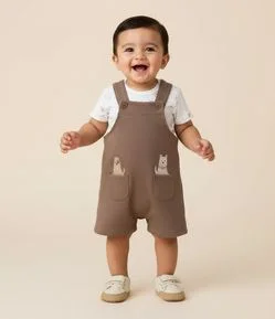 Conjunto Bebê Body e Jardineira com Estampa Animais – Tam 0 a 18 Meses