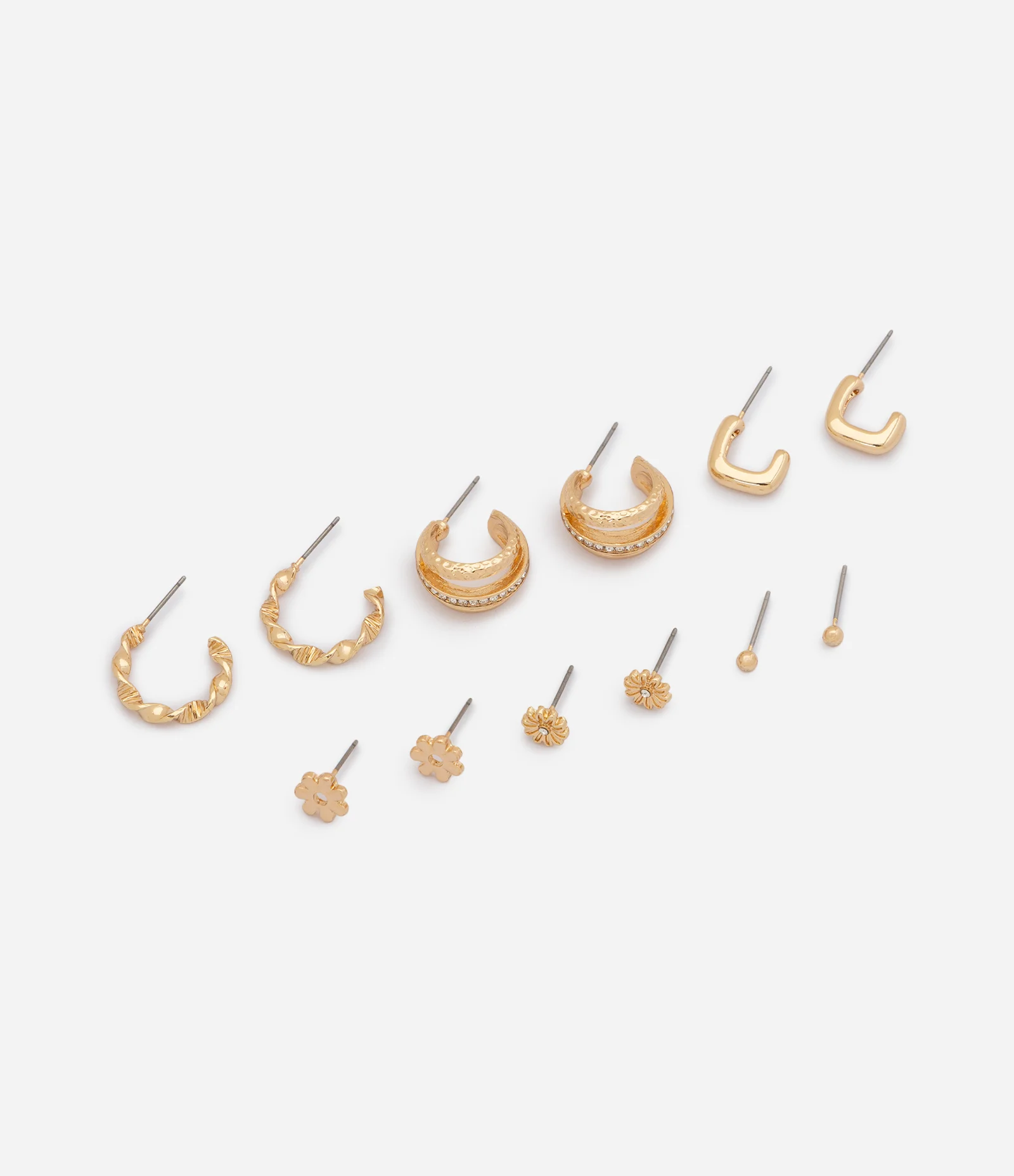 Kit 06 Argolas Pequenas com Formatos Variados Dourado 1