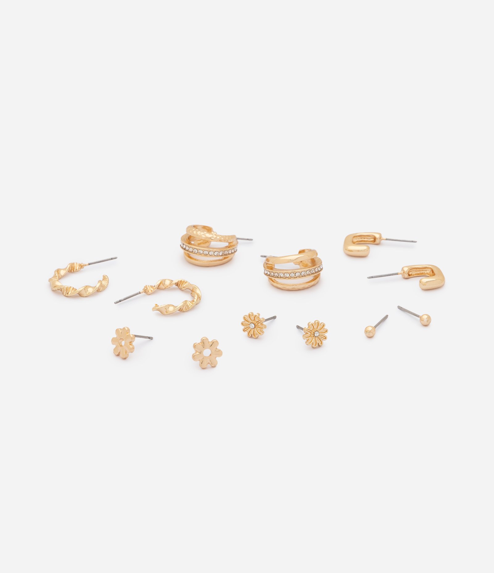 Kit 06 Argolas Pequenas com Formatos Variados Dourado 2