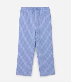 Calça Wide Leg em Viscose Listrada Texturizada