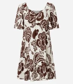 Vestido Curto em Viscose com Estampa Floral