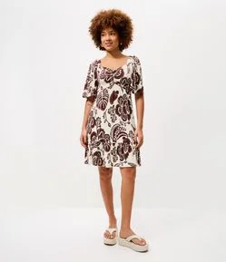 Vestido Curto em Viscose com Estampa Floral