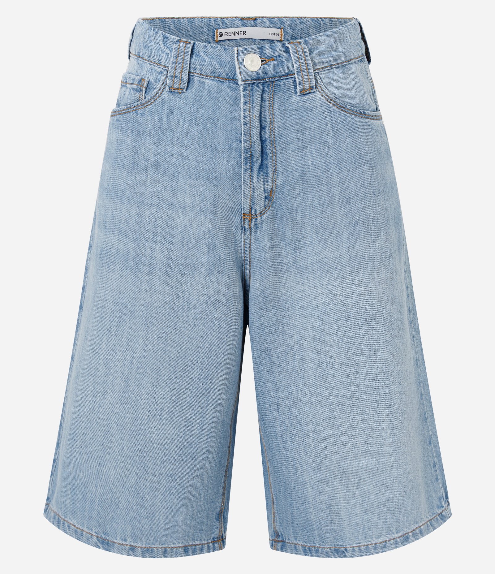 Bermuda Long em Jeans com Cintura Alta e Bolsos Azul Claro 5